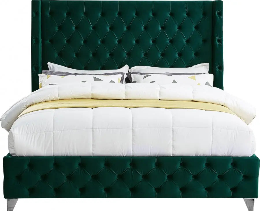 Savan Velvet King Bed In Green - Savangreen-K - ATL FURNITURE