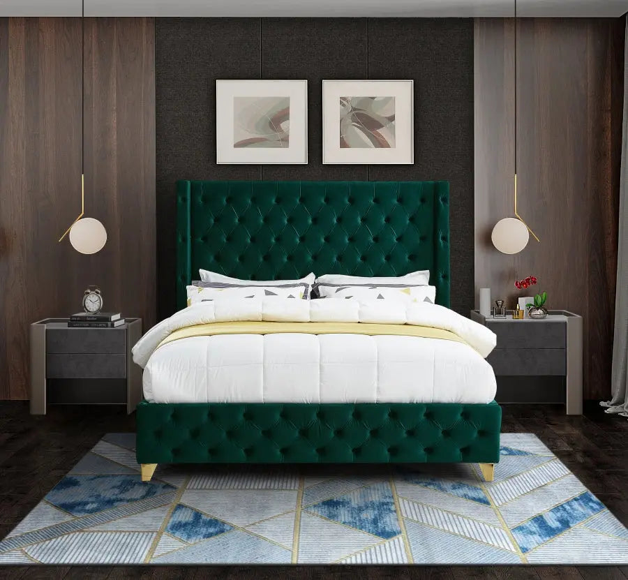 Savan Velvet King Bed In Green - Savangreen-K - ATL FURNITURE