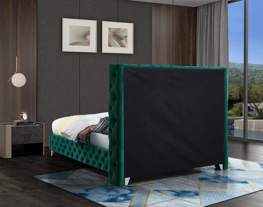 Savan Velvet King Bed In Green - Savangreen-K - ATL FURNITURE