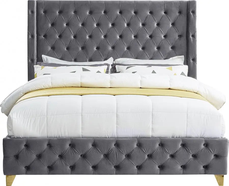 Savan Velvet King Bed In Grey - Savangrey-K - ATL FURNITURE
