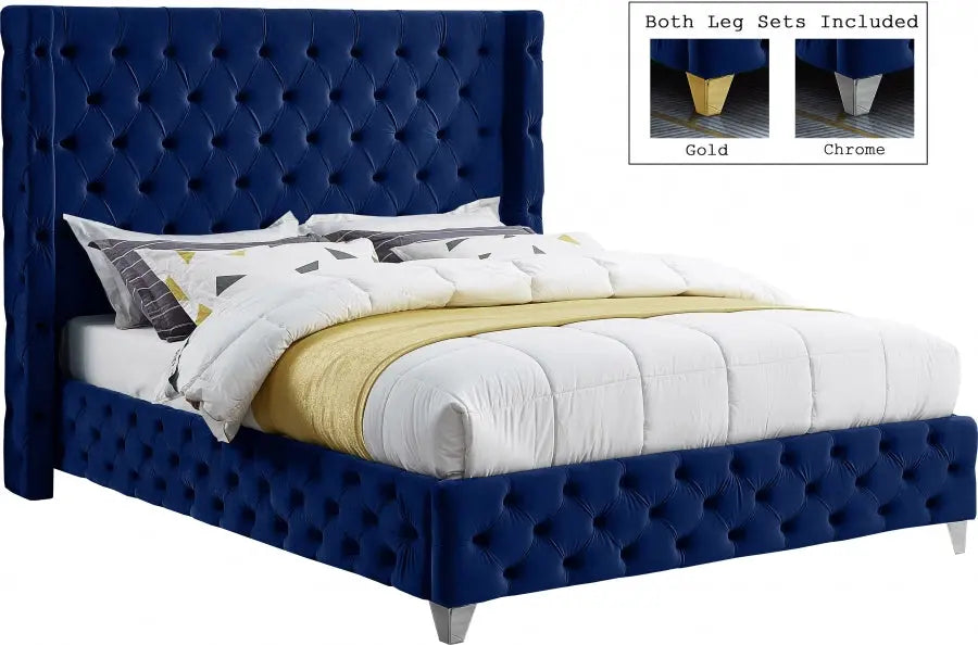 Savan Velvet King Bed In Navy - Savannavy-K - ATL FURNITURE