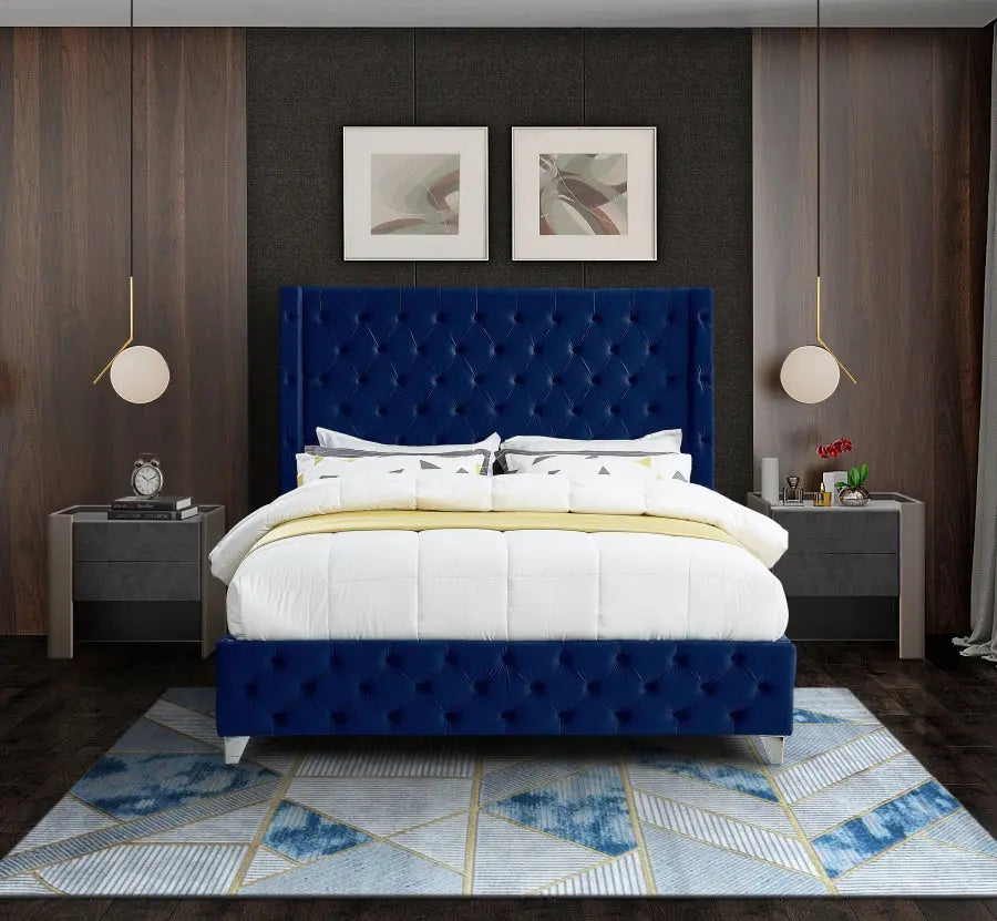 Savan Velvet King Bed In Navy - Savannavy-K - ATL FURNITURE