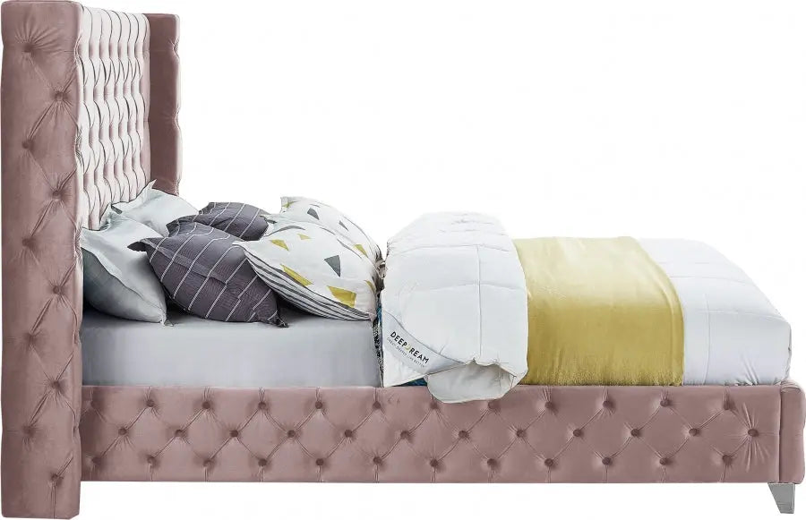 Savan Velvet King Bed In Pink - Savanpink-K - ATL FURNITURE