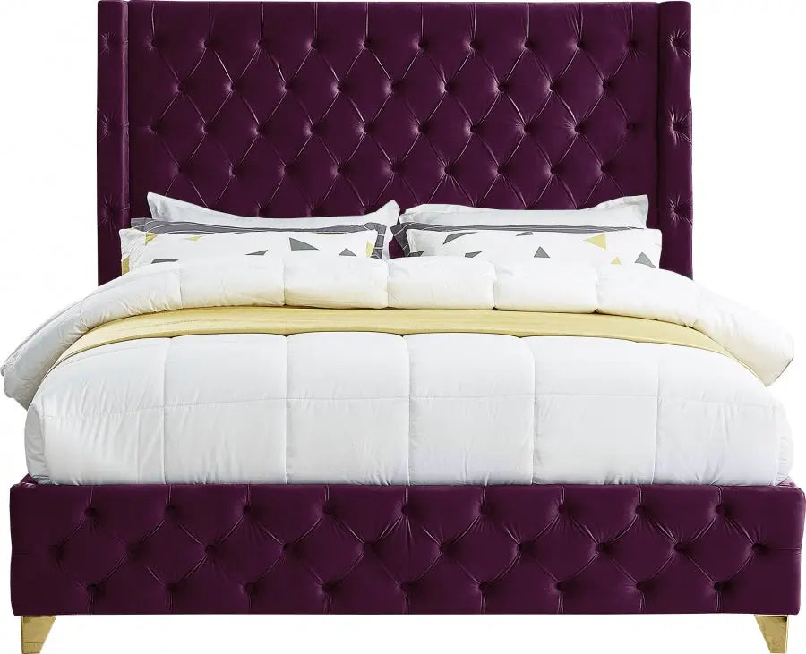 Savan Velvet King Bed In Purple - Savanpurple-K - ATL FURNITURE