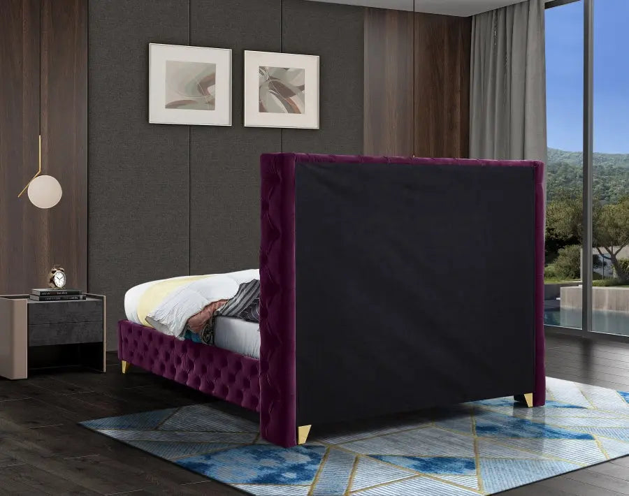 Savan Velvet King Bed In Purple - Savanpurple-K - ATL FURNITURE