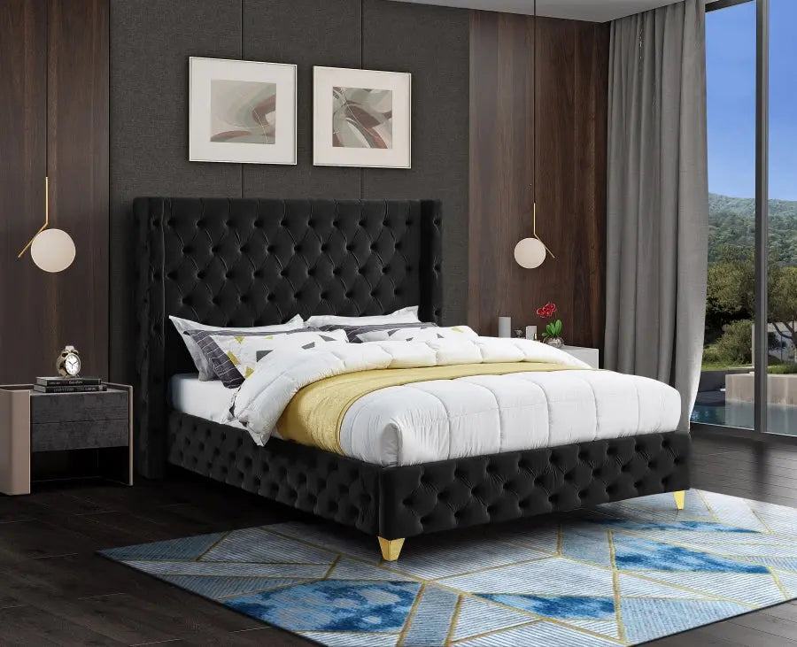 Meridian Furniture - Savan Velvet Queen Bed In Black - Savanblack-Q - ATL FURNITURE