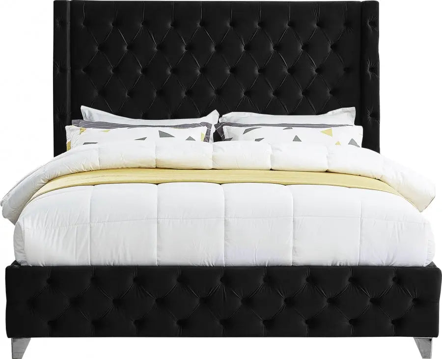 Meridian Furniture - Savan Velvet Queen Bed In Black - Savanblack-Q - ATL FURNITURE