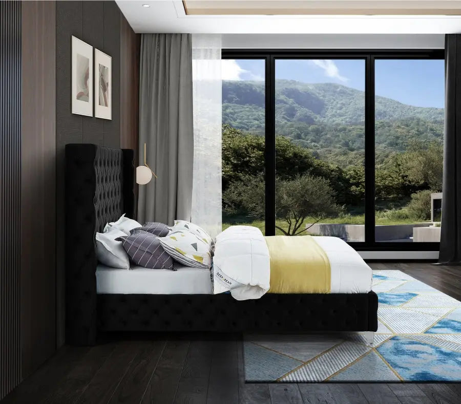 Meridian Furniture - Savan Velvet Queen Bed In Black - Savanblack-Q - ATL FURNITURE