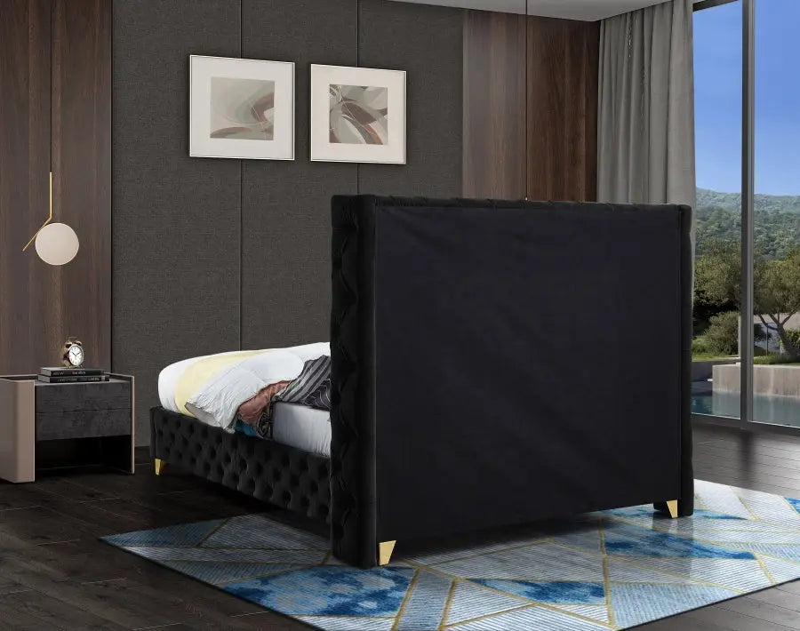 Meridian Furniture - Savan Velvet Queen Bed In Black - Savanblack-Q - ATL FURNITURE