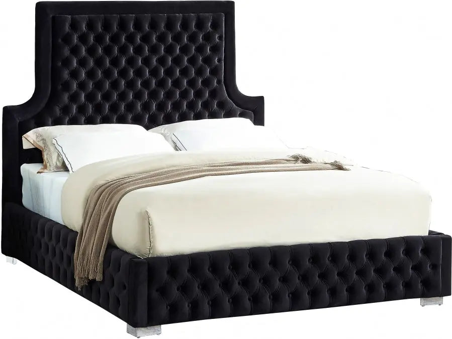 Meridian Furniture - Sedona Velvet Queen Bed In Black - Sedonablack-Q - ATL FURNITURE