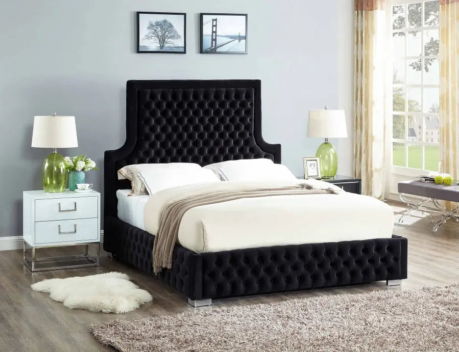 Meridian Furniture - Sedona Velvet Queen Bed In Black - Sedonablack-Q - ATL FURNITURE