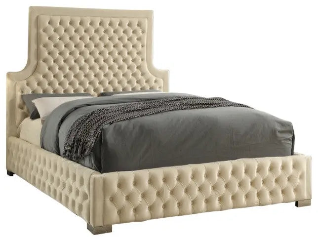 Meridian Furniture - Sedona Velvet Queen Bed In Cream - Sedonacream-Q - ATL FURNITURE