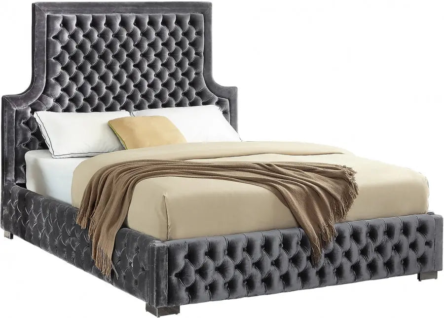 Meridian Furniture - Sedona Velvet Queen Bed In Grey - Sedonagrey-Q - ATL FURNITURE