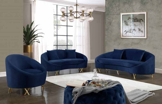 Meridian Furniture - Serpentine 3 Piece Living Room Set In Navy - 679Navy-S-3Set - ATL FURNITURE