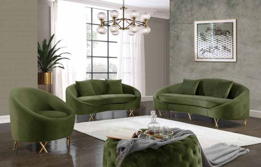 Meridian Furniture - Serpentine 3 Piece Living Room Set In Olive - 679Olive-S-3Set - ATL FURNITURE