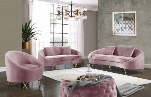 Meridian Furniture - Serpentine 3 Piece Living Room Set In Pink - 679Pink-S-3Set - ATL FURNITURE