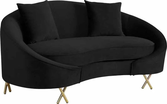 Meridian Furniture - Serpentine Velvet Loveseat In Black - 679Black-L - ATL FURNITURE