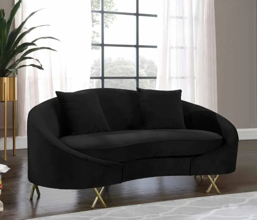 Meridian Furniture - Serpentine Velvet Loveseat In Black - 679Black-L - ATL FURNITURE