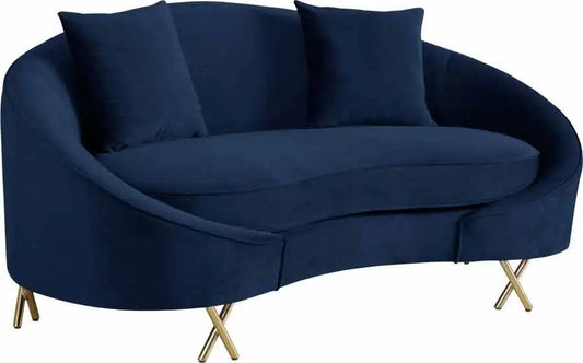 Meridian Furniture - Serpentine Velvet Loveseat In Navy - 679Navy-L - ATL FURNITURE