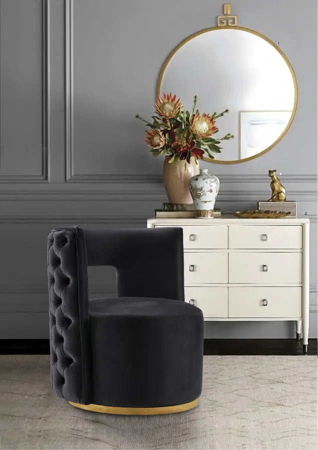 Meridian Furniture - Theo Velvet Accent Chair In Black - 594Black - ATL FURNITURE