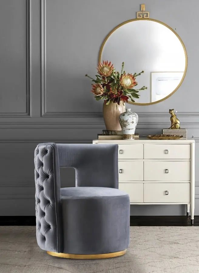 Meridian Furniture - Theo Velvet Accent Chair In Grey - 594Grey - ATL FURNITURE