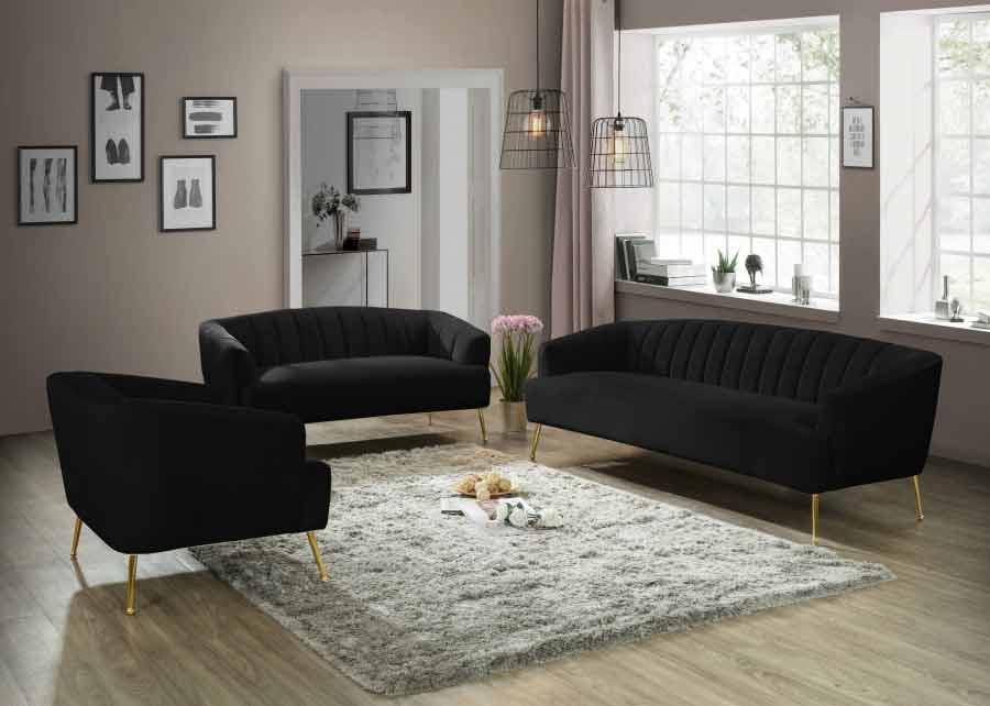 Meridian Furniture - Tori 3 Piece Living Room Set In Black - 657Black-S-3Set - ATL FURNITURE