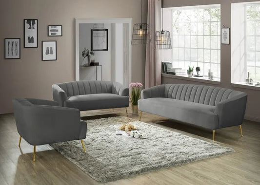 Meridian Furniture - Tori 3 Piece Living Room Set In Grey - 657Grey-S-3Set - ATL FURNITURE