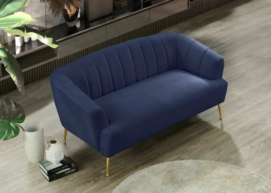 Meridian Furniture - Tori Velvet Loveseat In Navy - 657Navy-L - ATL FURNITURE