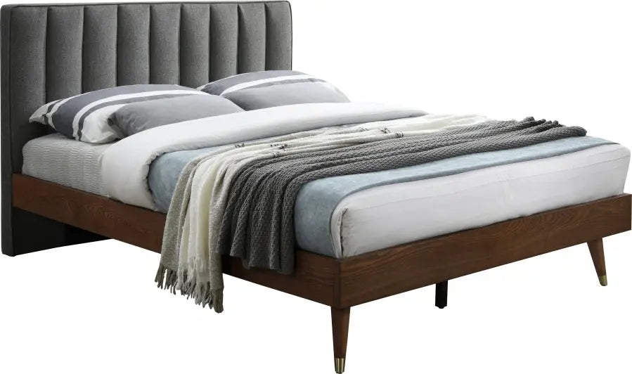 Vance Polyester Linen King Bed In Grey - ATL FURNITURE