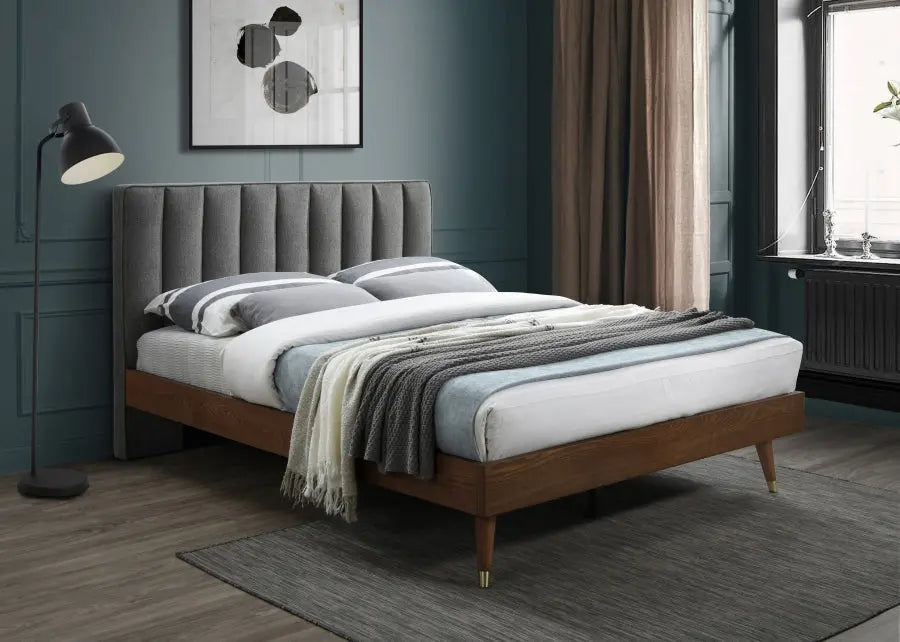 Vance Polyester Linen King Bed In Grey - ATL FURNITURE