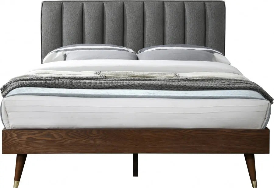 Vance Polyester Linen King Bed In Grey - ATL FURNITURE