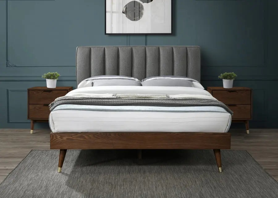 Vance Polyester Linen King Bed In Grey - ATL FURNITURE