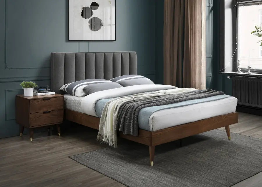 Vance Polyester Linen King Bed In Grey - ATL FURNITURE