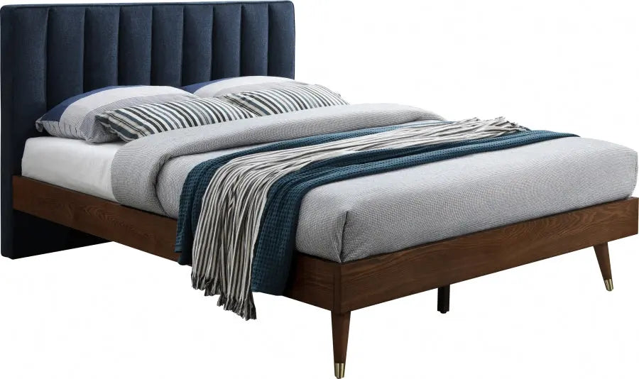 Vance Polyester Linen Queen Bed In Navy - Vancenavy-Q - ATL FURNITURE
