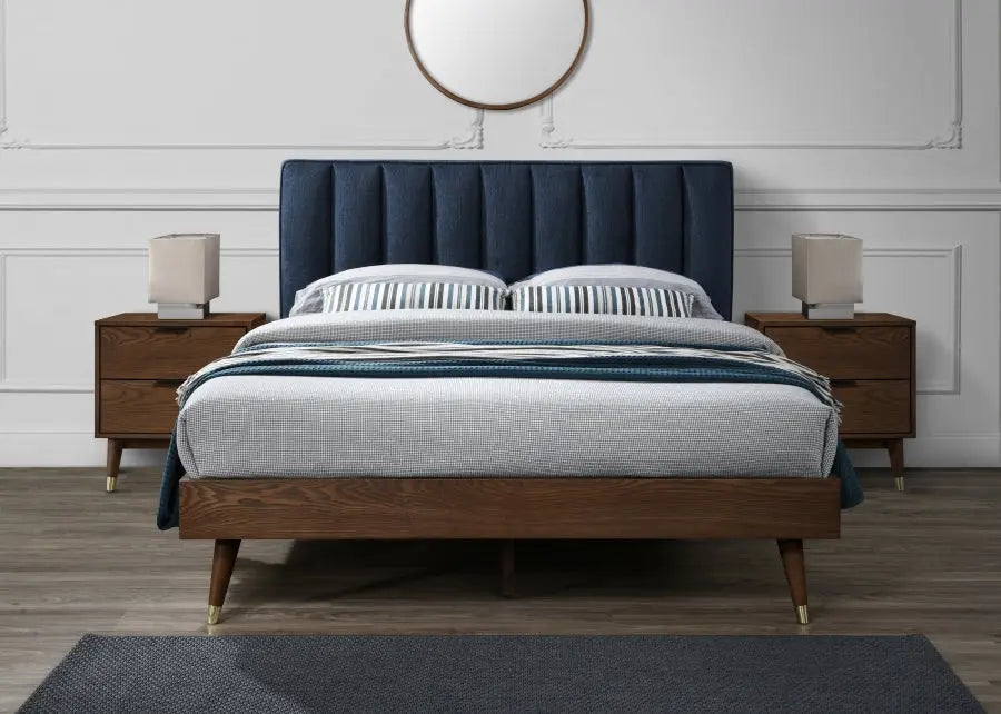 Vance Polyester Linen Queen Bed In Navy - Vancenavy-Q - ATL FURNITURE