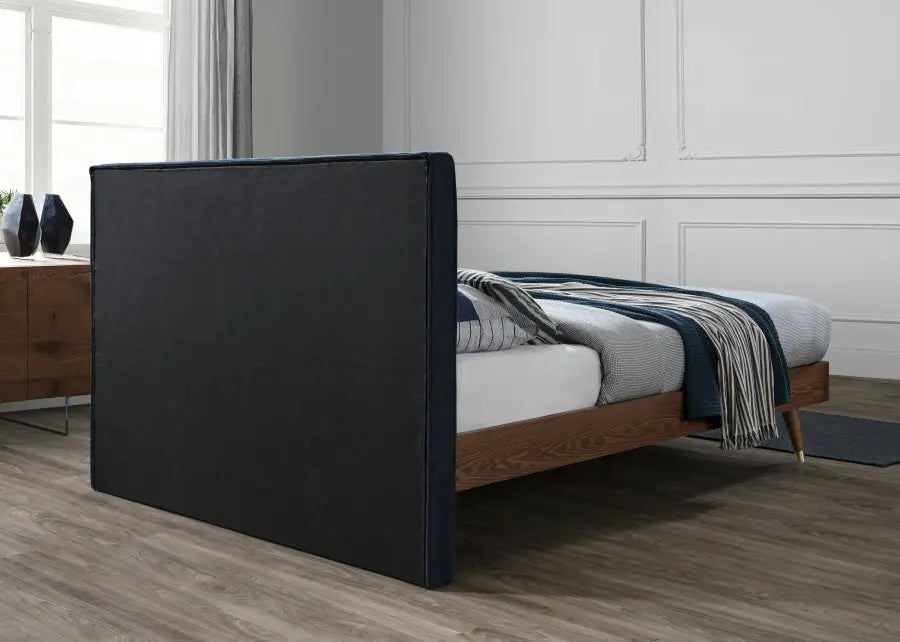 Vance Polyester Linen Queen Bed In Navy - Vancenavy-Q - ATL FURNITURE