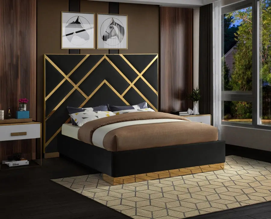 Vector Velvet King Bed In Black - ATL FURNITURE