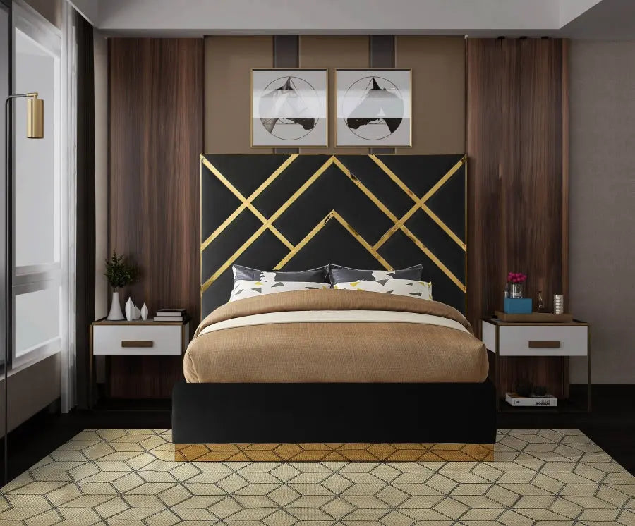 Vector Velvet King Bed In Black - ATL FURNITURE