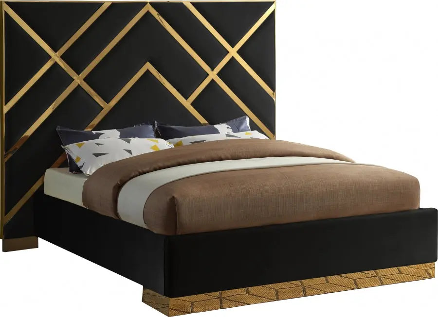 Vector Velvet Queen Bed In Black - ATL FURNITURE