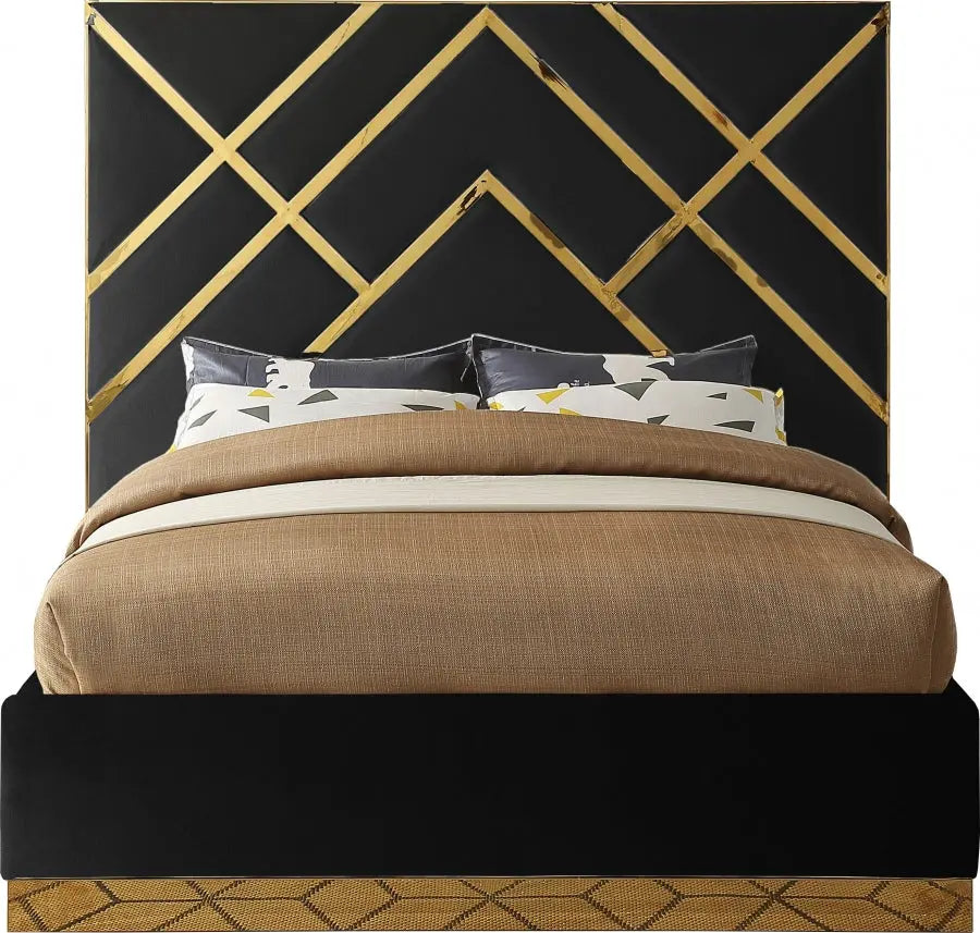 Vector Velvet Queen Bed In Black - ATL FURNITURE