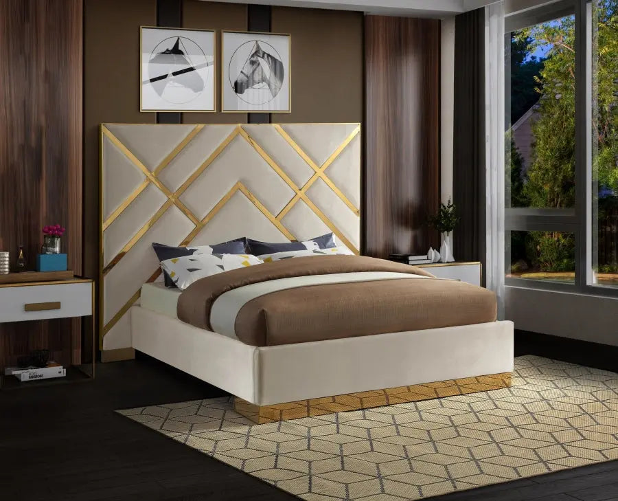 Vector Velvet Queen Bed In Cream - ATL FURNITURE
