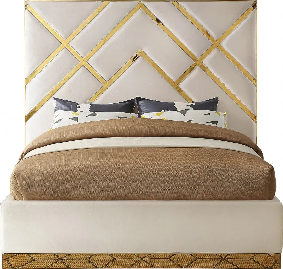 Vector Velvet Queen Bed In Cream - ATL FURNITURE