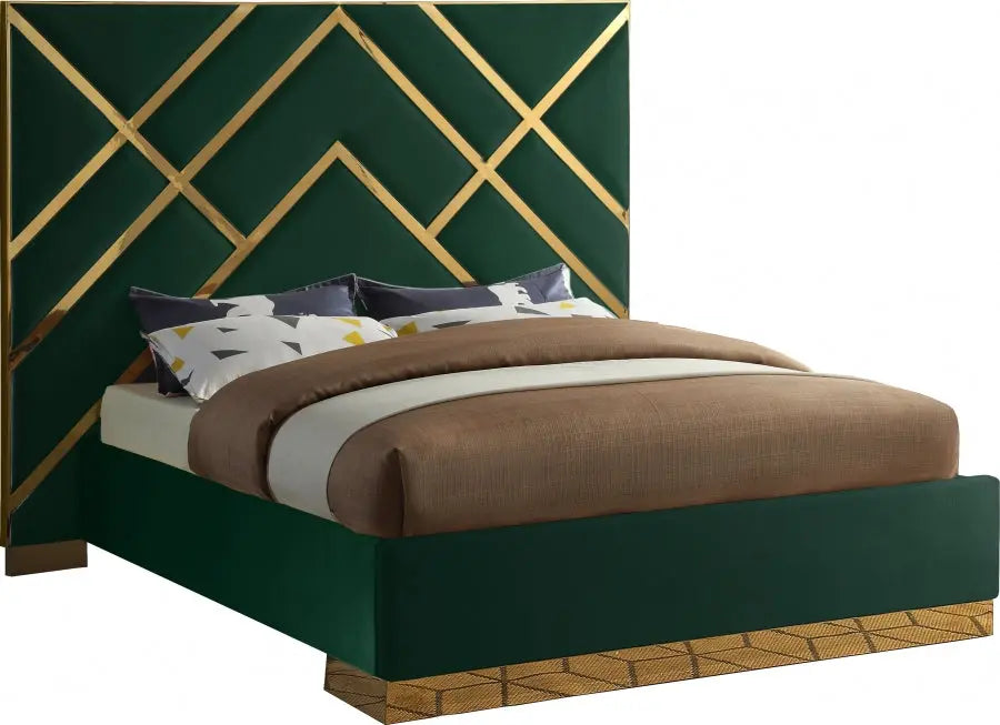 Vector Velvet Queen Bed In Green - ATL FURNITURE