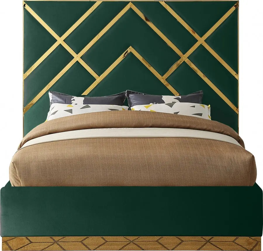 Vector Velvet Queen Bed In Green - ATL FURNITURE