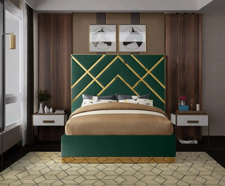 Vector Velvet Queen Bed In Green - ATL FURNITURE