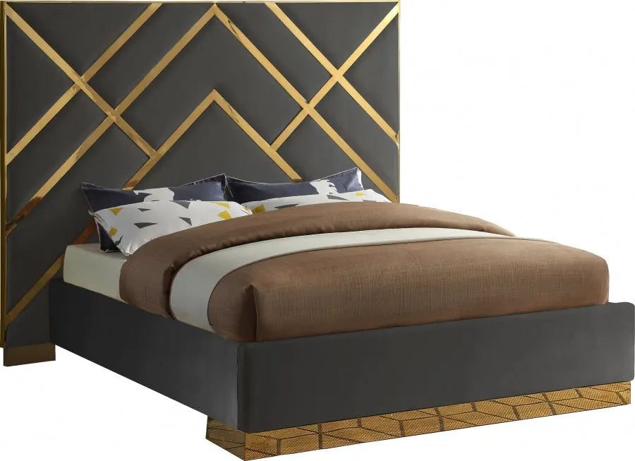 Vector Velvet Queen Bed In Grey - ATL FURNITURE