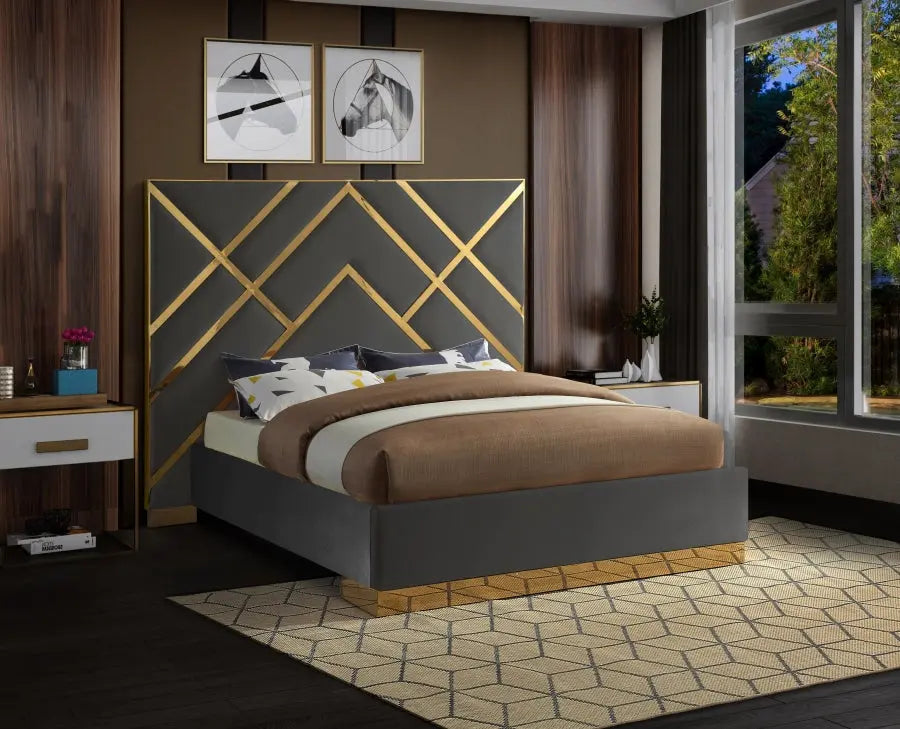 Vector Velvet Queen Bed In Grey - ATL FURNITURE
