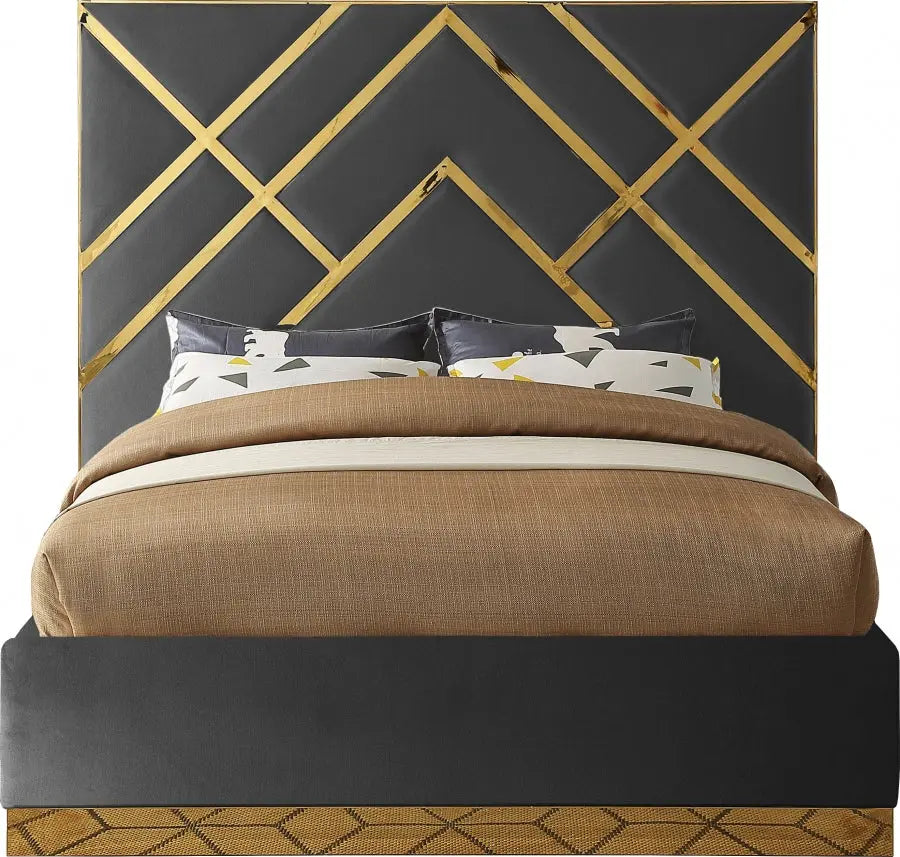 Vector Velvet Queen Bed In Grey - ATL FURNITURE