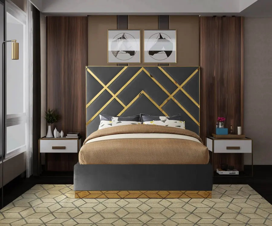 Vector Velvet Queen Bed In Grey - ATL FURNITURE