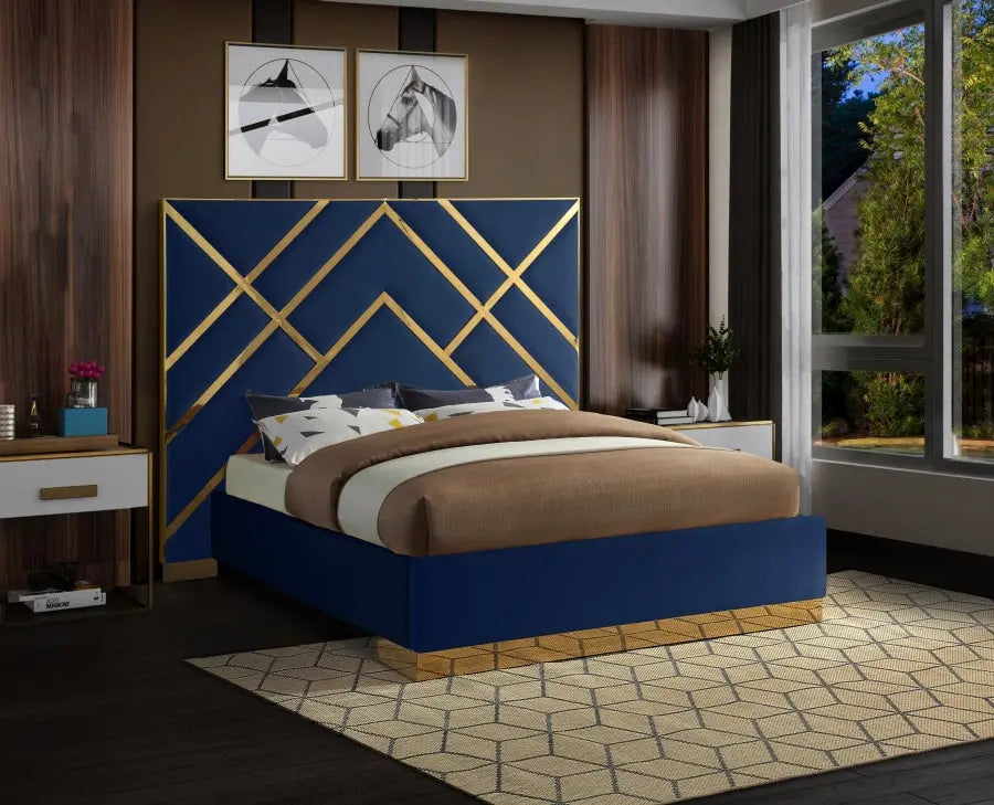 Vector Velvet Queen Bed In Navy - ATL FURNITURE